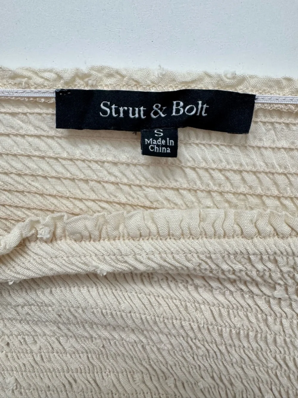 Cream Smocked Midi Dress Cottagecore Puff Sleeve Boho Swiss Dot Tiered Romantic - Picture 4 of 8